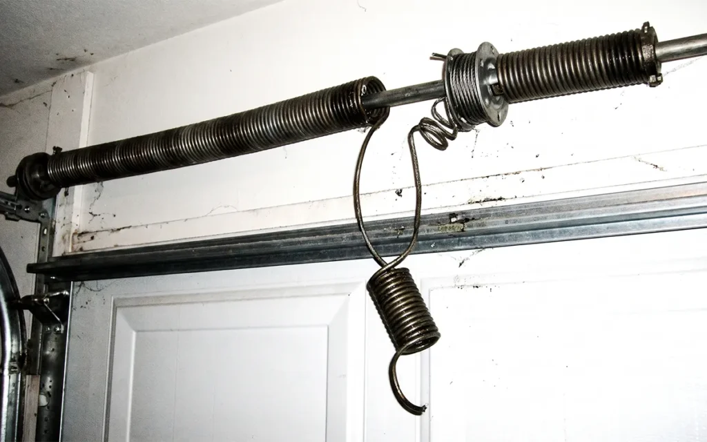 Broken garage door spring before same-day emergency repair in Lakewood Ranch, FL